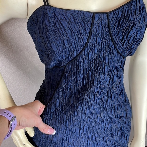Jonathan Simkhai Navy Blue Crinkle Quilted Textured Cut Out Bodycon Dress 10 - Picture 2 of 12